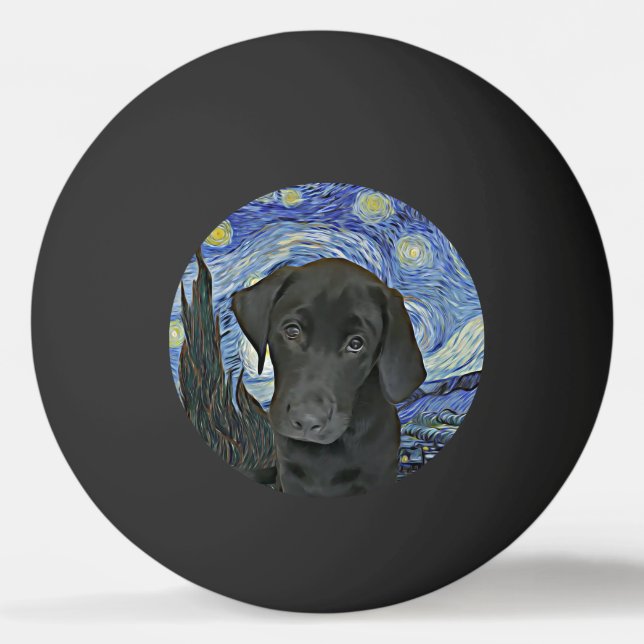 Black Lab Puppy Starry Night Ping Pong Ball (Front)