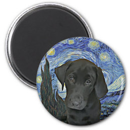 Black Lab Puppy Starry Night Van Gogh Inspired Magnet