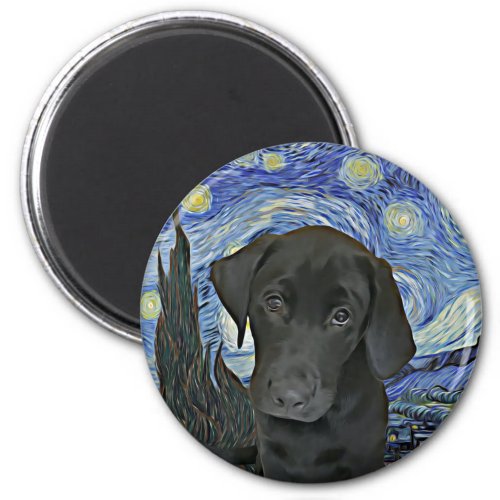 Black Lab Puppy Starry Night Van Gogh Inspired Magnet