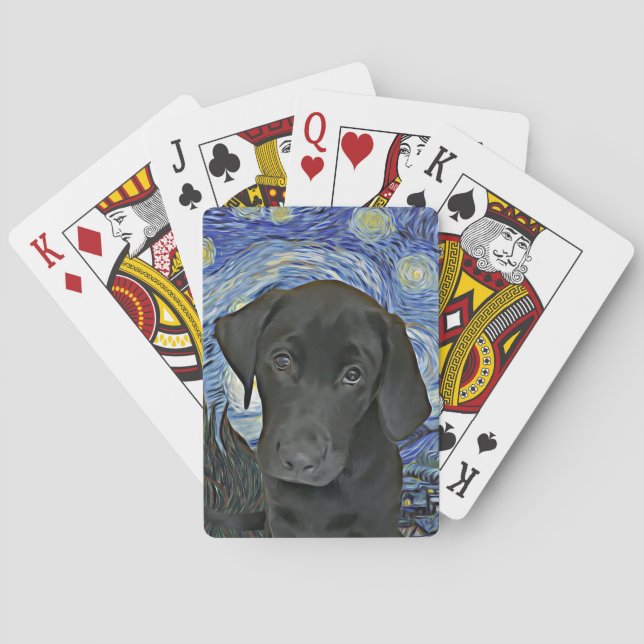 Black Lab Puppy Starry Night Van Gogh Inspired  Poker Cards (Back)