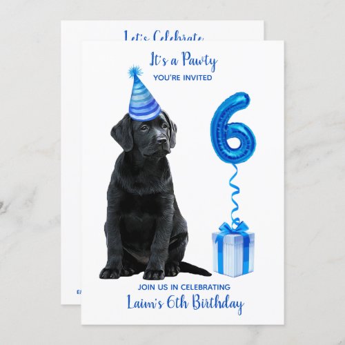 Black Lab Puppy Theme 6th Birthday Blue Boy Pawty Invitation