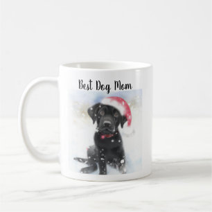 Black Lab Puppy wearing Christmas Santa hat Coffee Mug