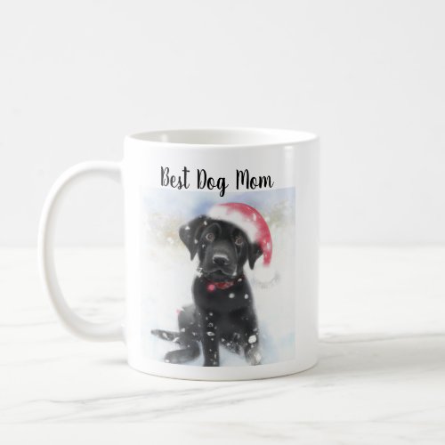 Black Lab Puppy wearing Christmas Santa hat Coffee Mug