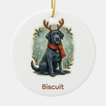 Black Lab Reindeer Personalized Pet Ornament