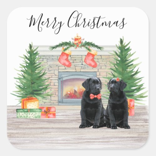 Black Lab Retriever Dog Lover Merry Christmas Square Sticker