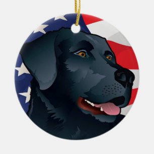 Black Lab Retriever of America Ceramic Ornament