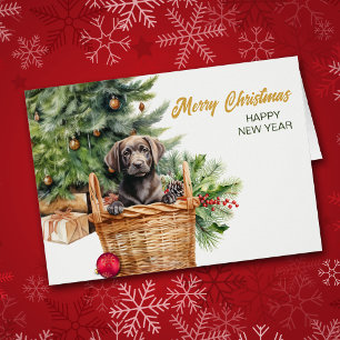 Black Lab Retriever Wicker Basket Christmas Card