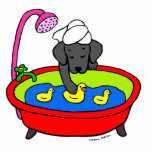 Black Lab & Rubber Ducks Cartoon Statuette<br><div class="desc">Whimsy and funny Labrador Retriever Dog Cartoon created by Naomi Ochiai from Japan. Great fun gifts for dog lovers who love Black Labradors. An adorable Black Labrador puppy is playing with rubber ducks in the bathroom wearing a shower turban on his/her head! Great combination of Labrador dog and ducks and...</div>