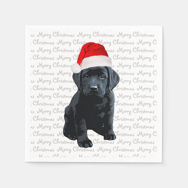 Black Lab Santa Dog -Merry Christmas Labrador Dog Napkins (Front)