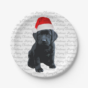 Black Lab Santa Dog -Merry Christmas Labrador Dog Paper Plates