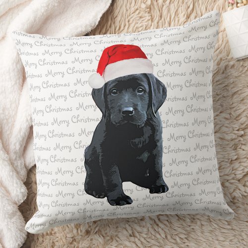 Black Lab Santa Dog Merry Christmas_ Labrador Dog Throw Pillow