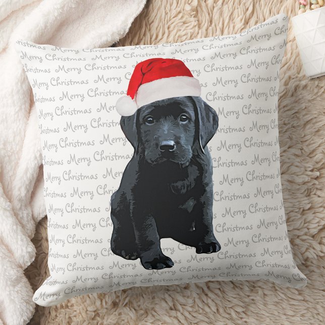 Black Lab Santa Dog Merry Christmas- Labrador Dog Throw Pillow (Creator Uploaded)