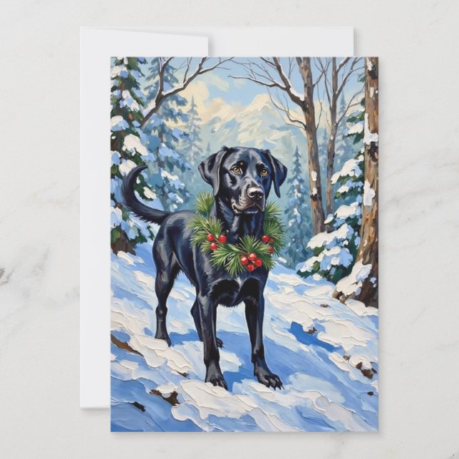 Black Lab Serene Winter Forest Christmas Holiday Card (Front)