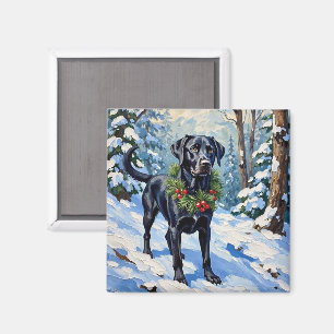 Black Lab Serene Winter Forest Christmas Holiday Magnet