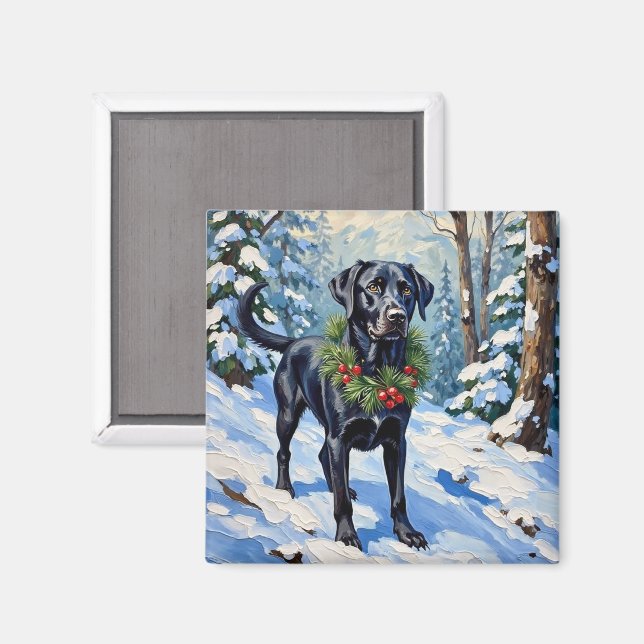Black Lab Serene Winter Forest Christmas Holiday Magnet (Front/Back)