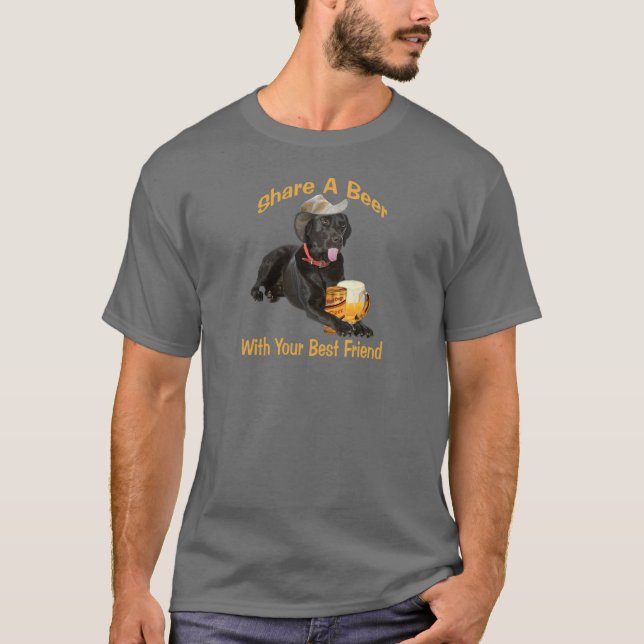 Black Lab  Shares A Beer T-Shirt (Front)