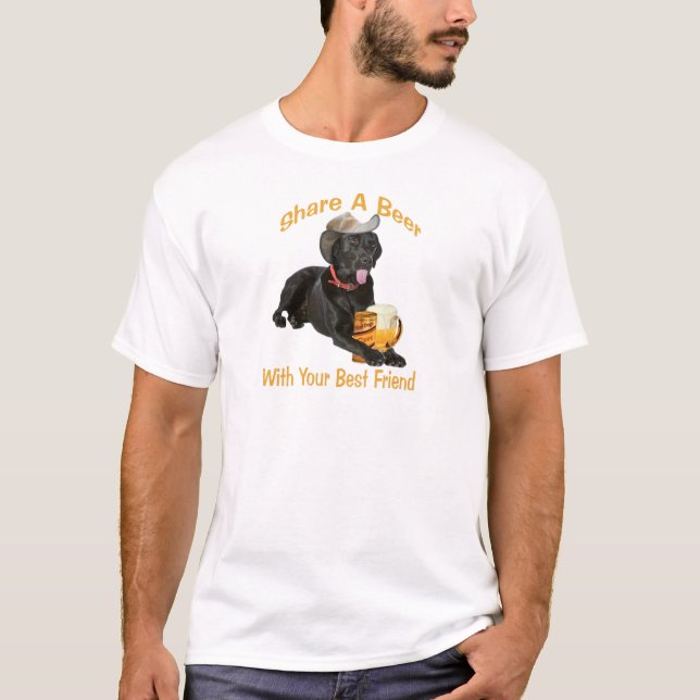 Black Lab  Shares A Beer T-Shirt (Front)