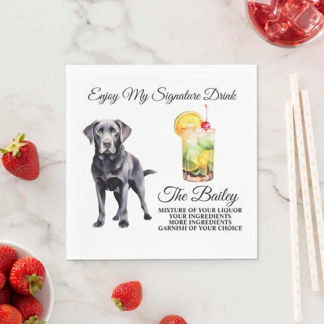 Black Lab Signature Drink Wedding Pet Napkins (Insitu)