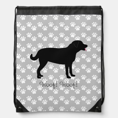 Black Lab Silhouette Personalize with Your Text Drawstring Bag