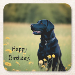 Black Lab Square Paper Coaster