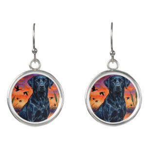 Black Lab Sunset Duck Hunting Drop Earrings
