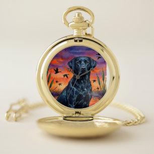 Black Lab Sunset Duck Hunting Pocket Watch