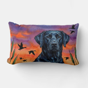 Black Lab Sunset Duck Hunting Throw Pillow