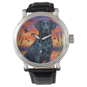 Black Lab Sunset Duck Hunting Wristwatch