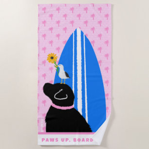 Black Lab Surf Dog Island Pink Beach Towel