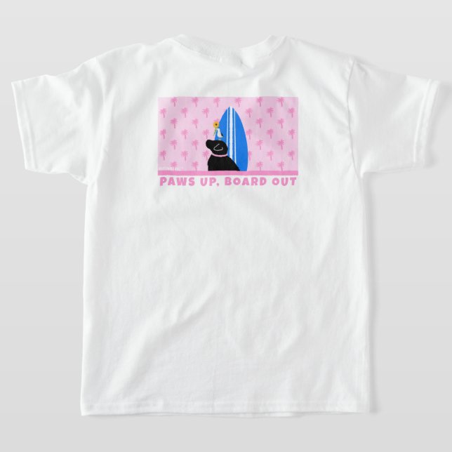 Black Lab Surf Dog Pink Girl’s T-Shirt (Laydown Back)