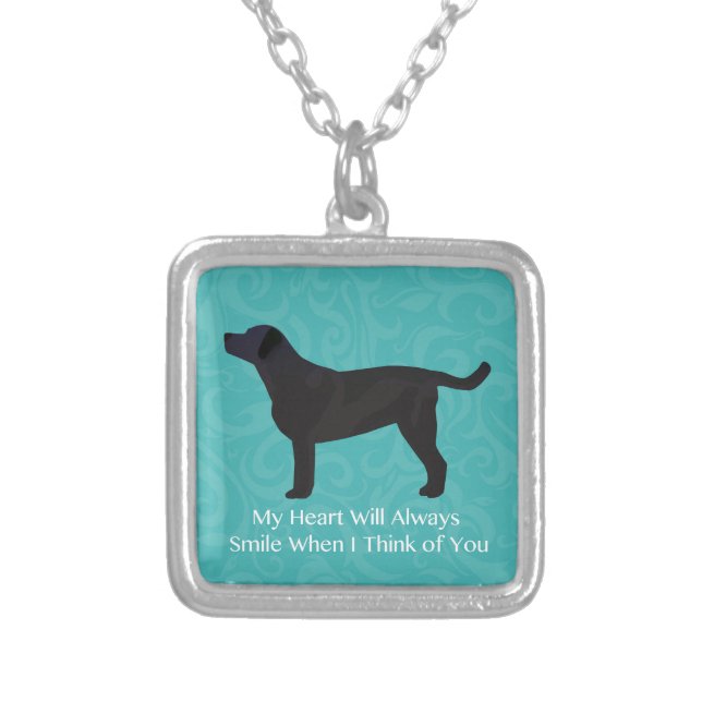Black Lab Thinking of You Design Silver Plated Necklace (Front)