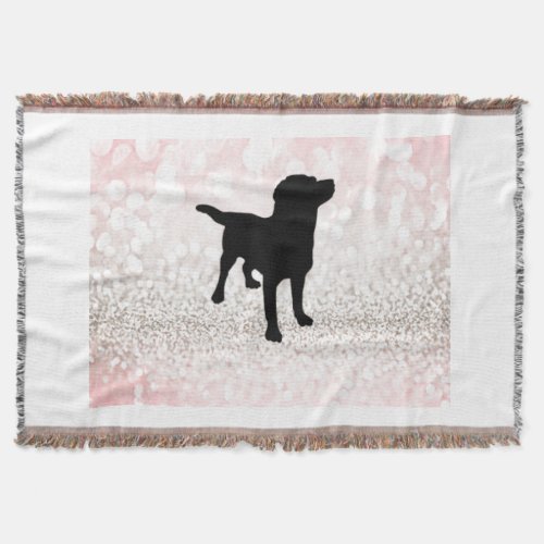 BLACK LAB THROW BLANKET WITH LIGHT PINK AND WHITE