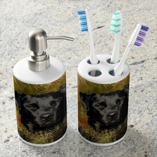 Black Lab Toothbrush Holder/Soap Dispenser Set (Front)