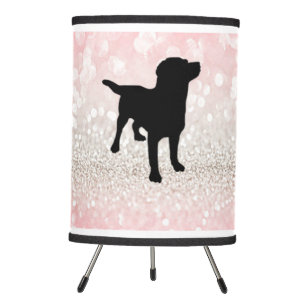 BLACK LAB TRIPOD LAMP WITH LIGHT PINK AND WHITE!