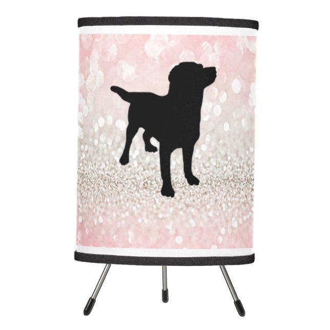 BLACK LAB TRIPOD LAMP WITH LIGHT PINK AND WHITE! (Front)