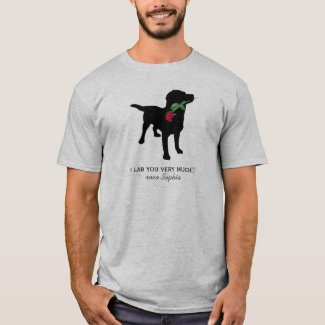 Black Lab Valentine Dog holding Red Rose T-Shirt