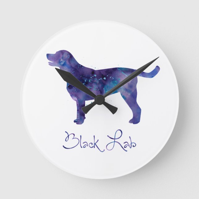 Black Lab Watercolor Round Clock (Front)