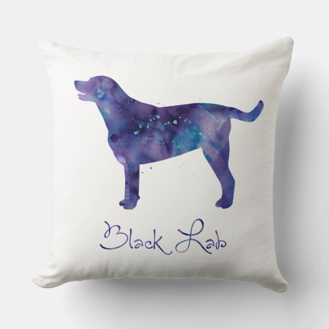 Black Lab Watercolor Throw Pillow (Front)