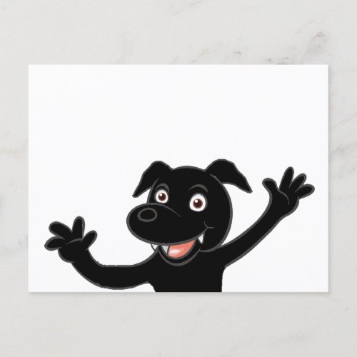 black lab waving cartoon postcard