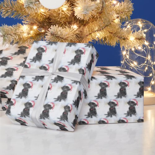 Black Lab wearing Christmas Santa Hat or Pet Photo Wrapping Paper