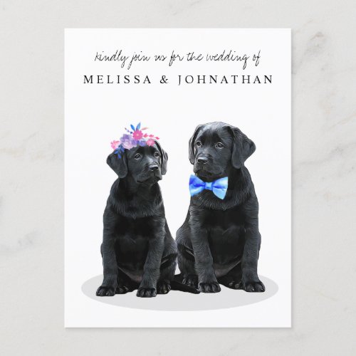 Black Lab Wedding Invitation Postcard