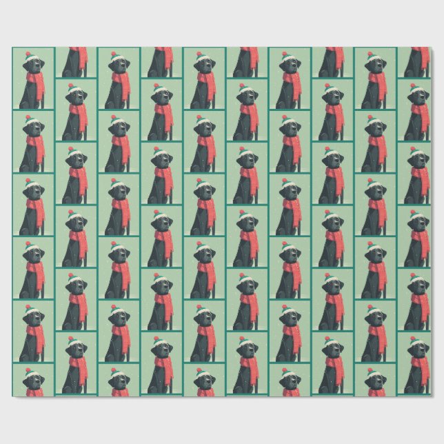Black Lab Winter Pattern Wrapping Paper (Flat)