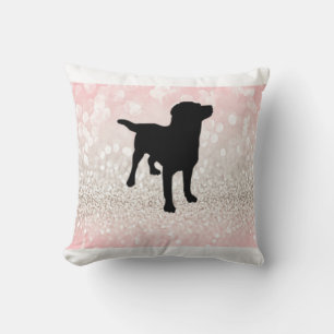 BLACK LAB WITH LIGHT PINK AND WHITE THROW PILLOW! PILLOW