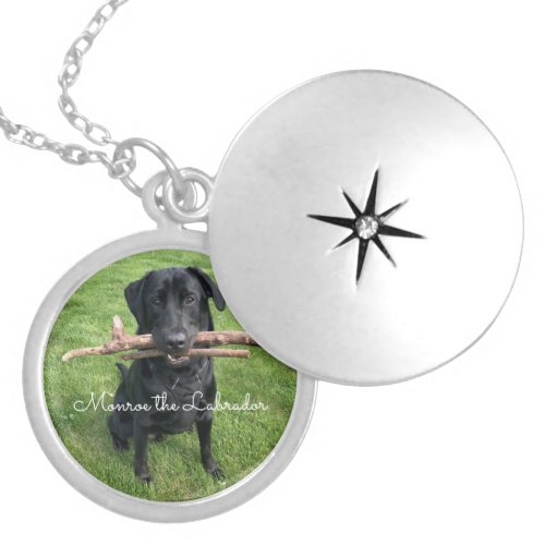 Black Lab with two sticks Dog Photo and Name  Locket Necklace