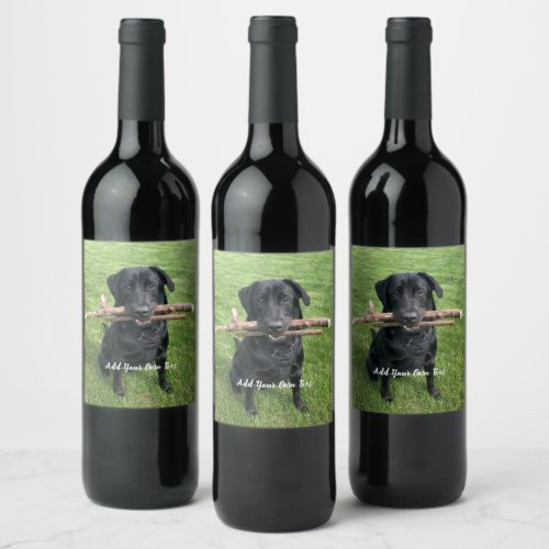 Black Lab with two sticks Dog Photo and Name Wine Label