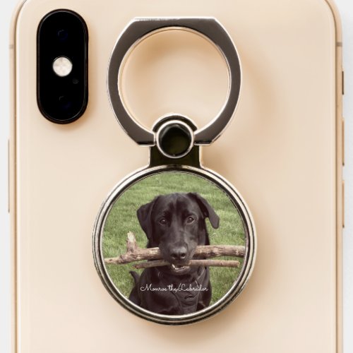 Black Lab with two sticks Dog Photo Ring Holder