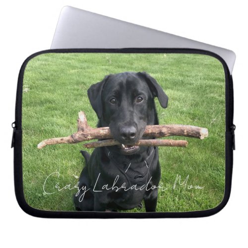 Black Lab with two sticks Personalized Photo Text Laptop Sleeve