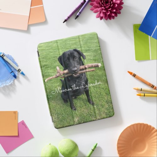 Black Lab with two sticks Photo and Name iPad Pro Cover