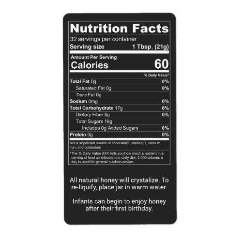 Black Label Honey Nutrition Facts Information
