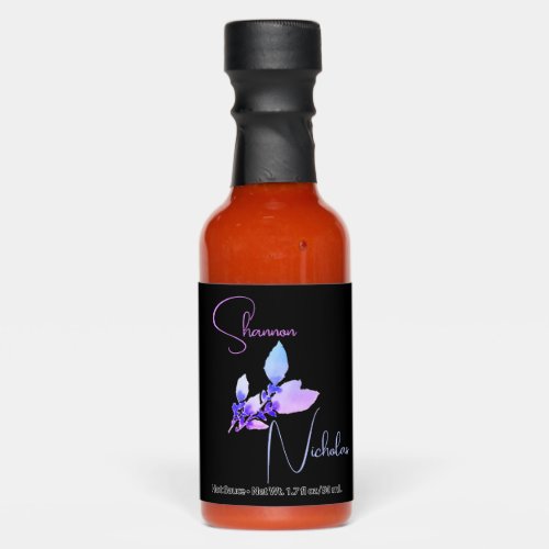 Black Label Periwinkle Wedding Favor Bottle Hot Sauces